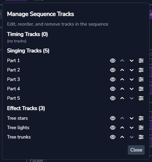 Manage Tracks dialog
