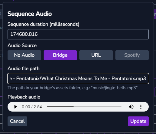 Sequence Audio dialog